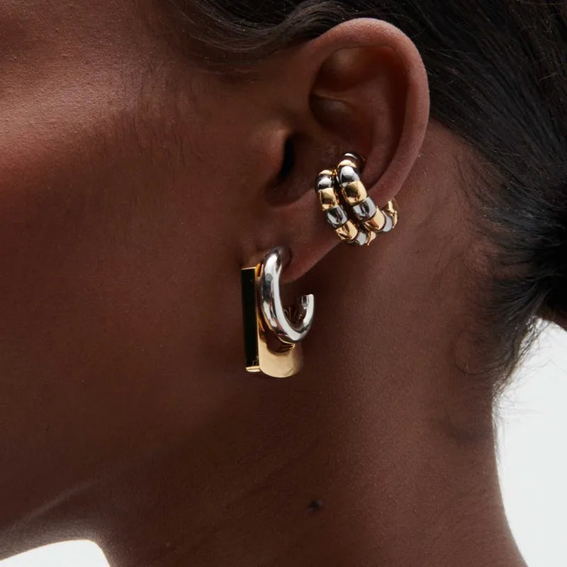 Geometric Double Round Stacking Earrings for Women Stainless Steel Dainty Jewelry