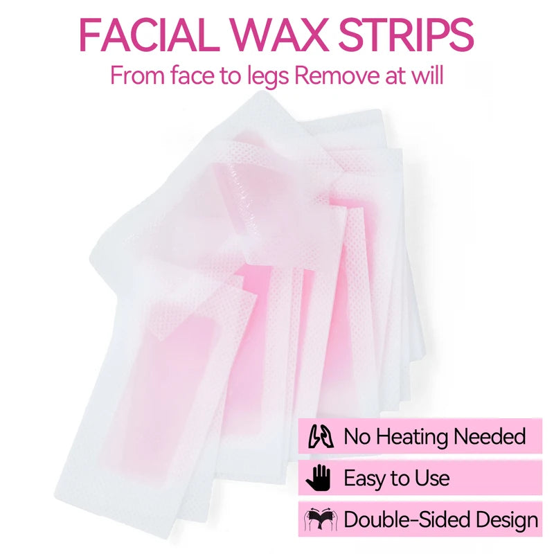 Rose Scent Hair Removal Wax Strips Kit - Facial & Body Depilatory, 20 Sheets