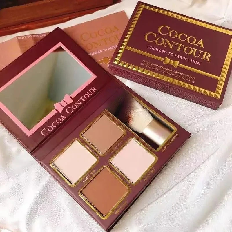 4-Color Makeup Powder Contour Kit with Brush - Face Contouring Set