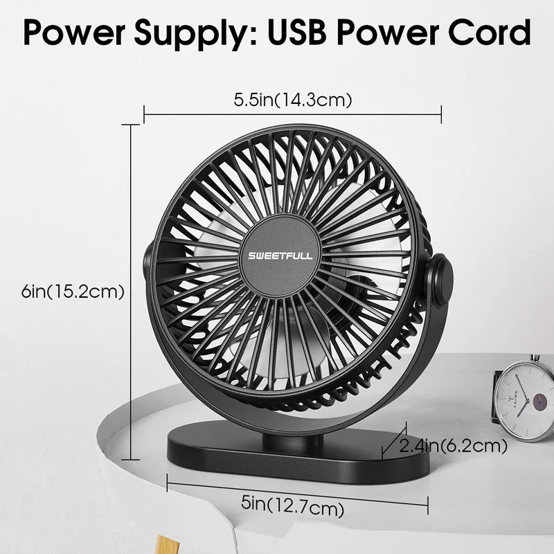 Portable USB Desk Fan with 3 Speed Settings, Quiet Mini Cooling Fan for Home Office Travel
