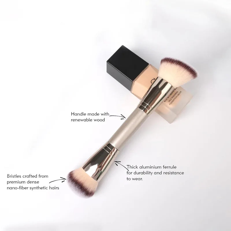 Dual Ended Makeup Brush for Foundation, Concealer & Blush with Travel Pouch