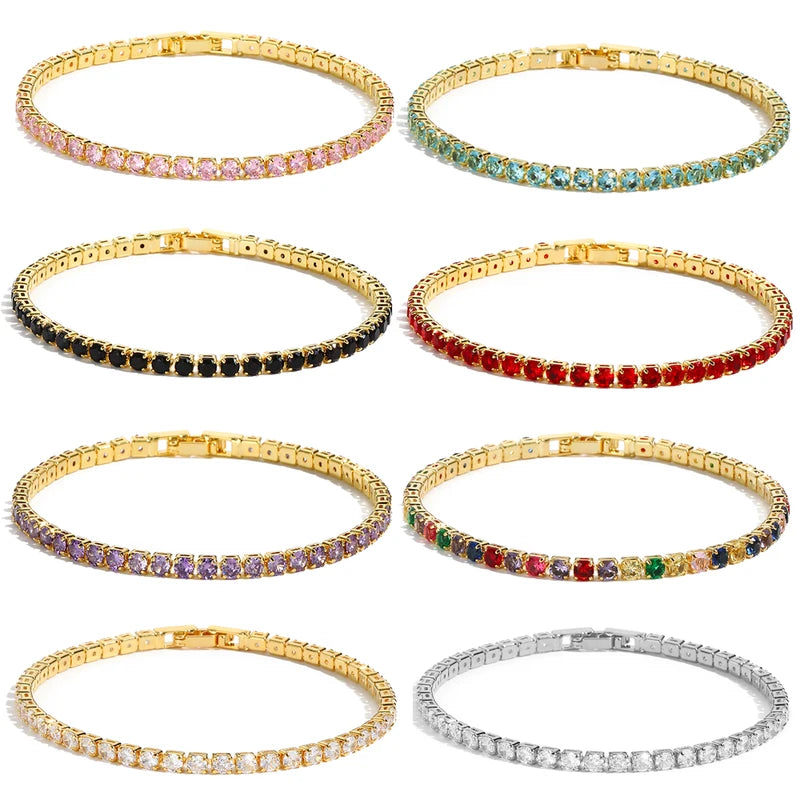 Colorful Crystal Tennis Bracelet for Women Waterproof 3MM CZ Jewelry Wedding Gift