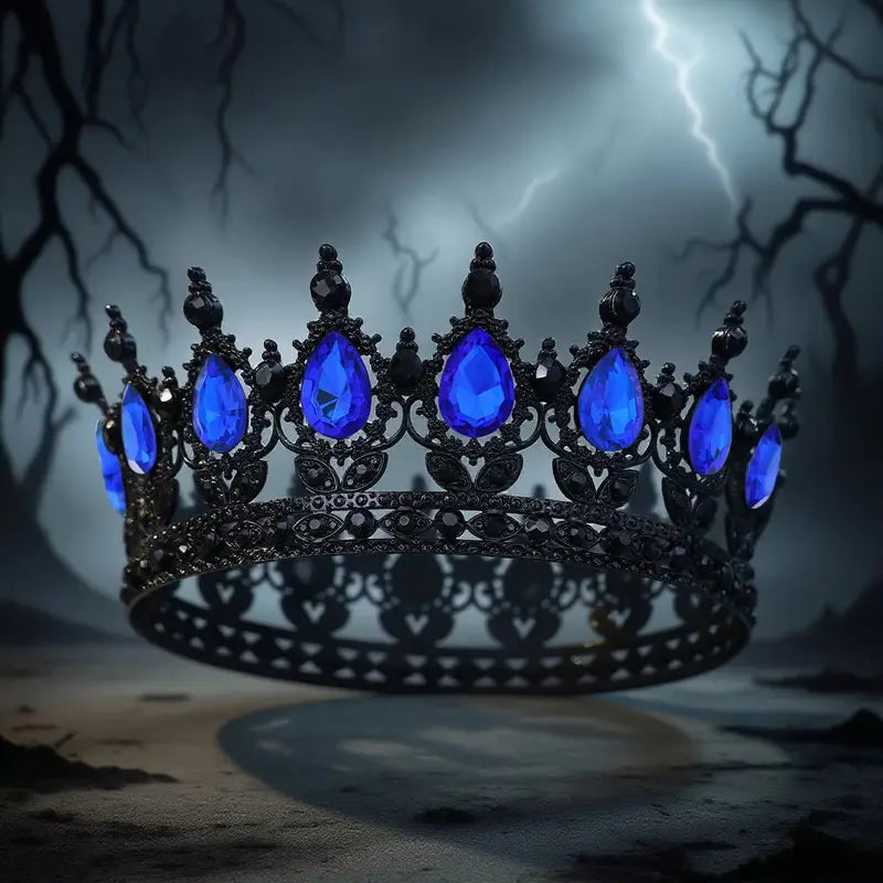 Vintage Black Crystal Rhinestone Tiaras and Crowns for Halloween Cosplay Hair Accessories