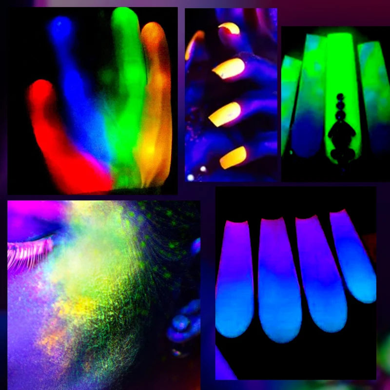 12pcs Glow in Dark Luminescent Powder Set for Nail Art and Crafts