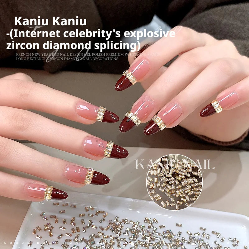 Champagne Rectangular Nail Zircon Set - White Transparent 5A Nail Art Accessories