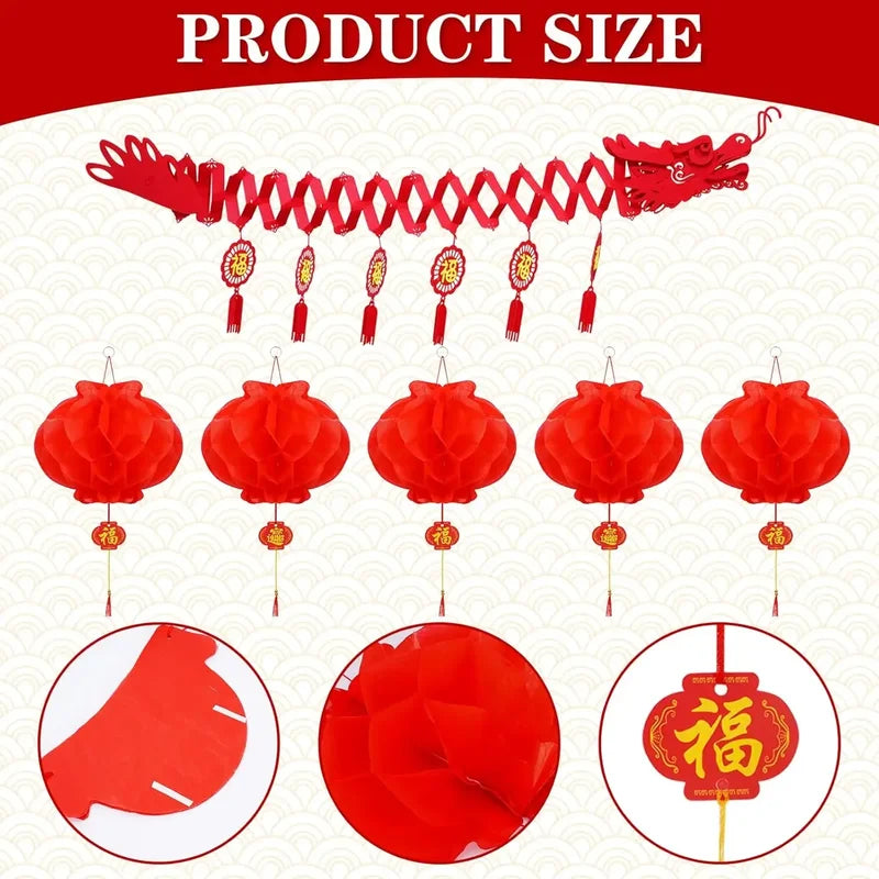 Chinese New Year Dragon Decorations with Paper Lanterns for Lunar Festival Celebration