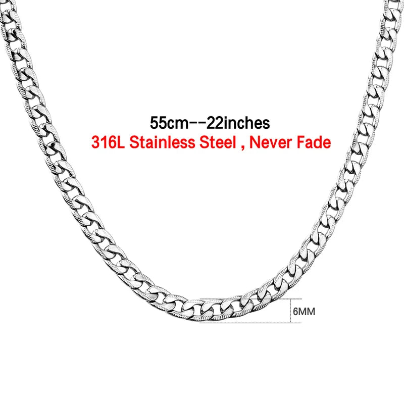 Fashion Cuban Chain Necklace for Men and Women Silver Stainless Steel Hip-Hop Jewelry
