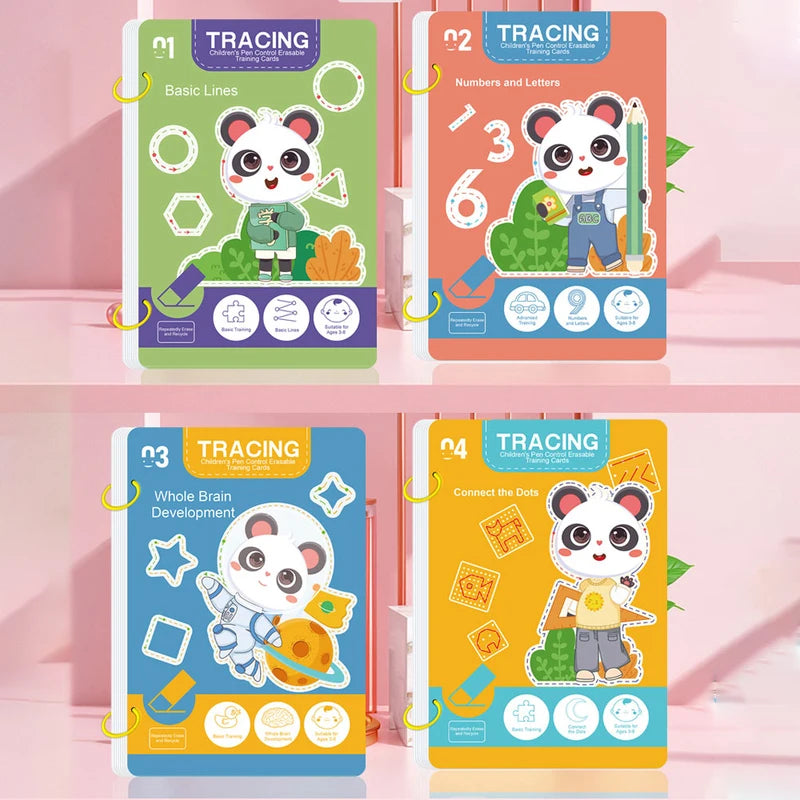 Children's Reusable Practice Book Set with Erasable Pen - Early Writing & Drawing Skills