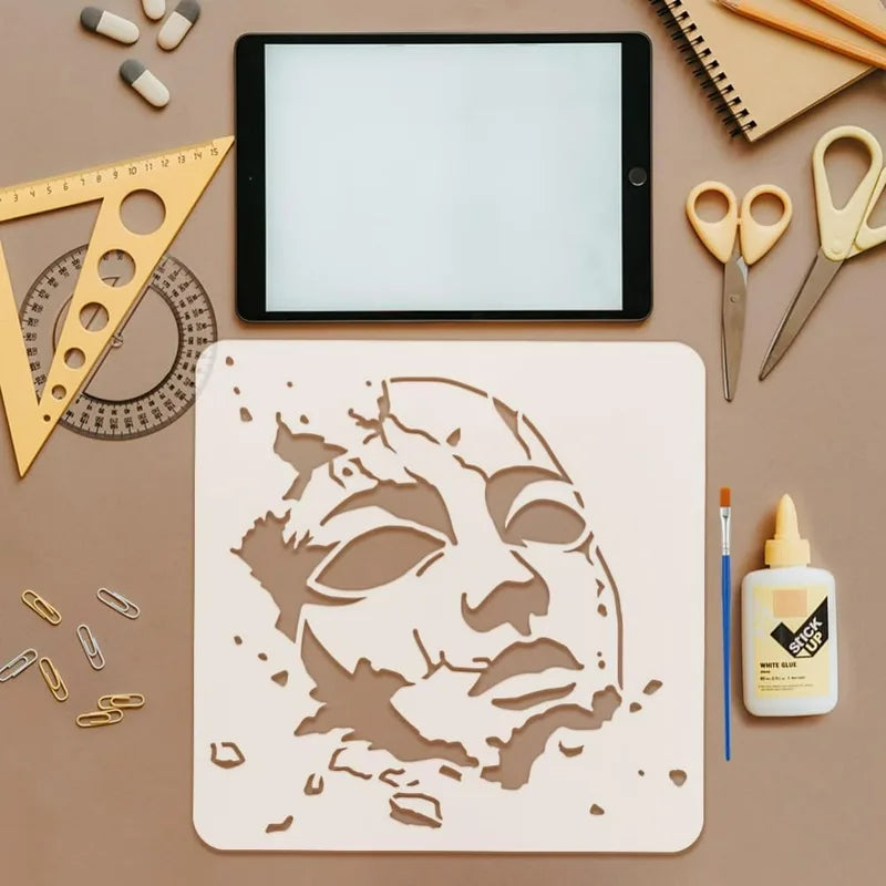 Reusable Face Mask Drawing Stencil with Paint Brush - DIY Art & Craft Template