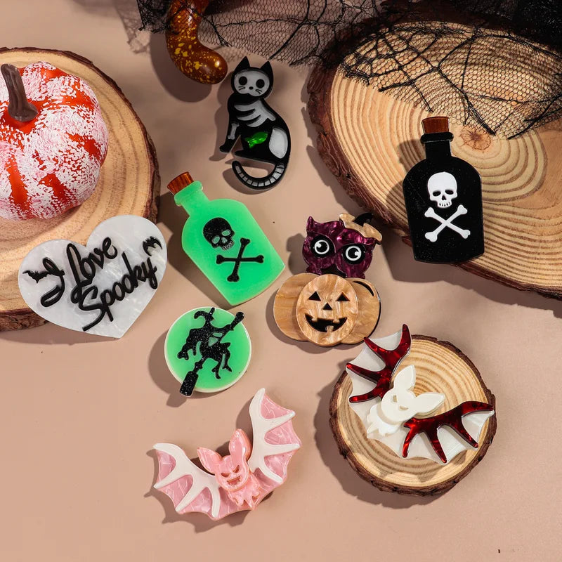 Halloween Night Light Acrylic Bat Brooch Set for Women – Trendy 2024 Accessories