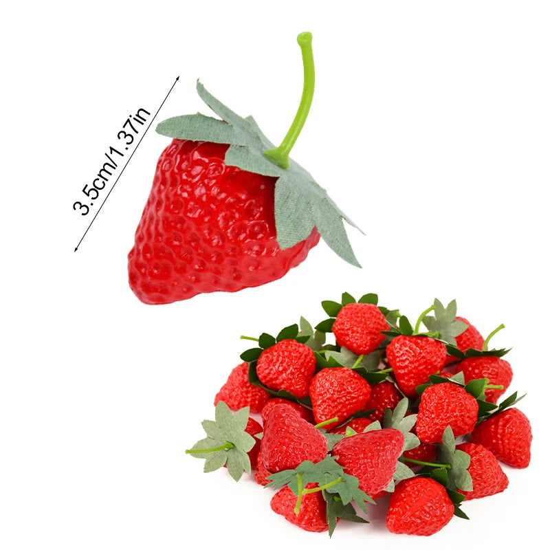 Artificial Strawberries Set - Fake Plastic Fruit for Kitchen, Garden, Home Decor, Photo Props, Christmas & DIY Crafts