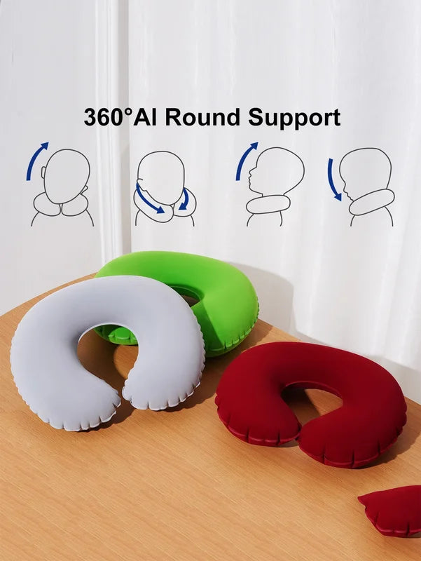 Inflatable U-Shaped Travel Neck Pillow 2-Pack Portable Folding Support