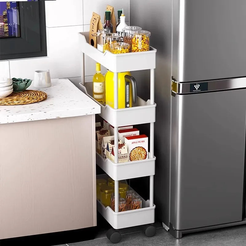 Multi-Layer Kitchen Storage Cart with Wheels for Refrigerator and Pantry Organization