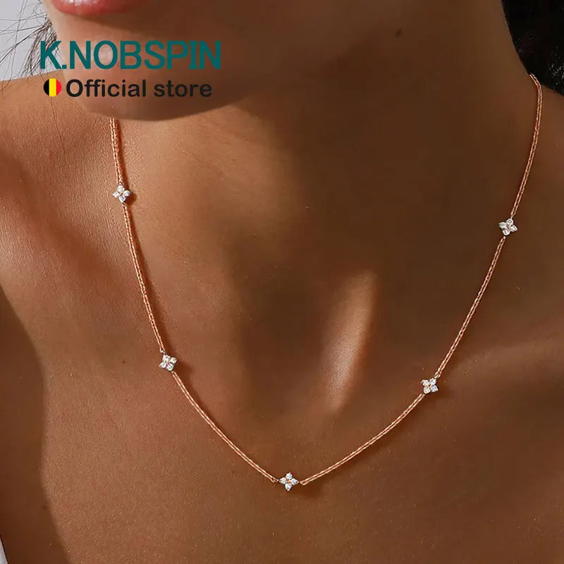 Knobspin Four-Leaf Clover Moissanite Necklace 2mm Lab Created Sterling Silver Jewelry