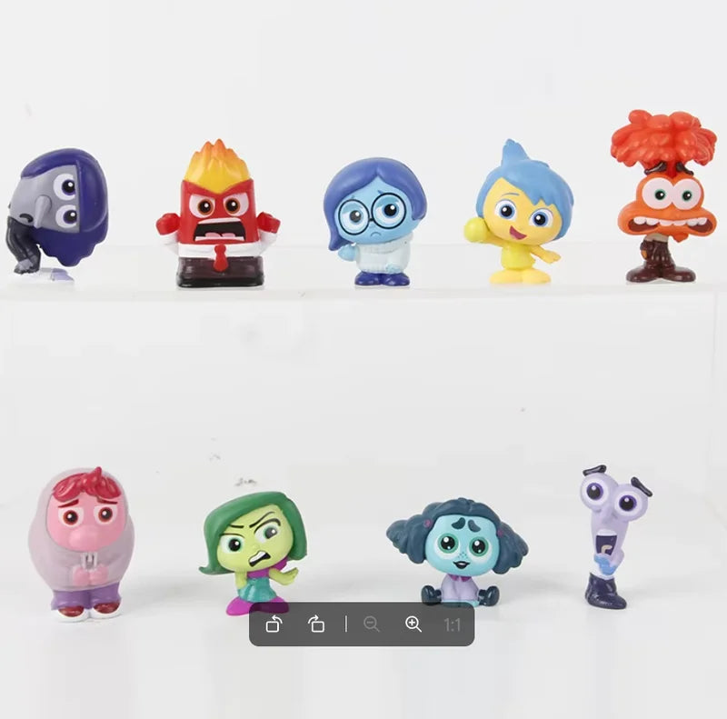 Mini Inside Out 2 Action Figures Set - 9pcs Kids Toy Cartoon Movie Characters