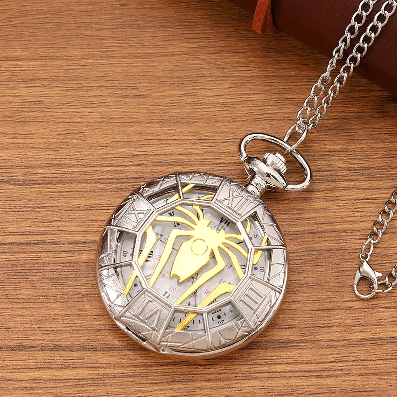 Antique Skeleton Spider Pocket Watch Necklace with Roman Numerals - Men's & Women's Chain Gift