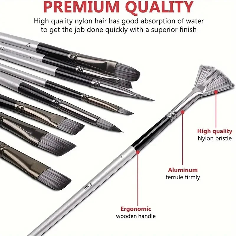 24-Piece Artist Paint Brush Set - Assorted Flat, Round, Fan & Detail Brushes with Soft Bristles