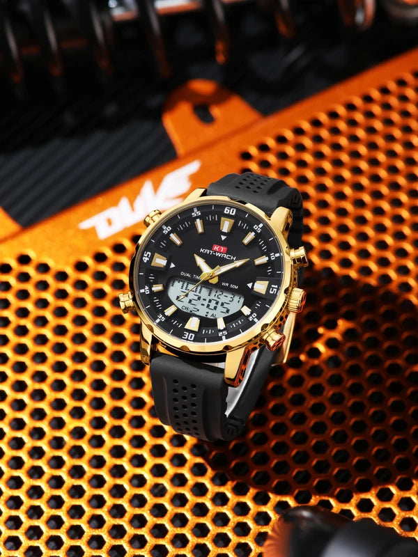 Men's Quartz Waterproof Watch with Multiple Time Zones and LED Backlight