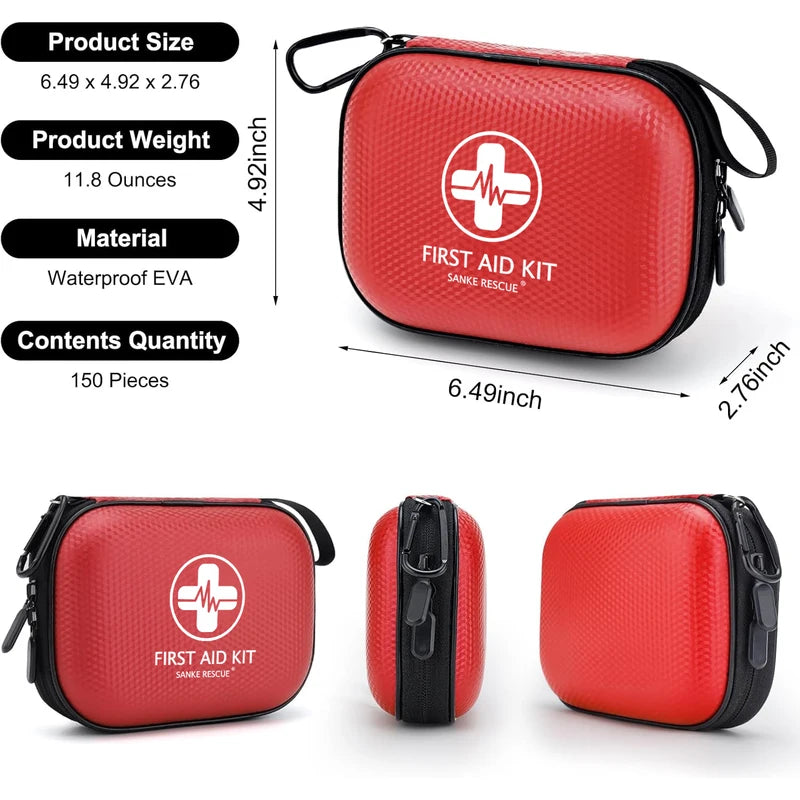 Mini Waterproof First Aid Kit with 150+ Emergency Medical Supplies - Compact & Portable for Home, Travel, Camping, Car, Sports