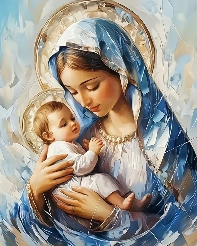 Oil Painting By Numbers Religious Mary Jesus DIY Canvas Art Gift - Multiple Sizes