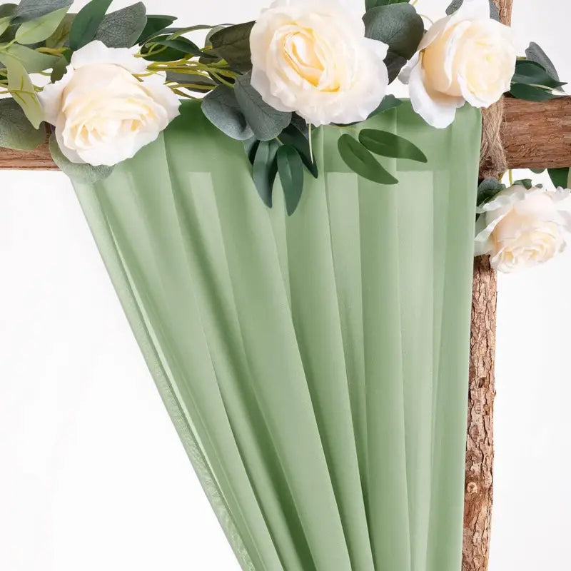 Elegant Sage Green Chiffon Wedding Table Runner - Vintage Gauze Design