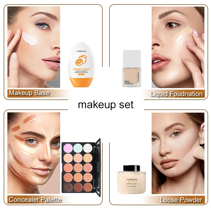 Women Face Makeup Set with Foundation, Powder, Primer & Concealer - Waterproof & Long-Lasting
