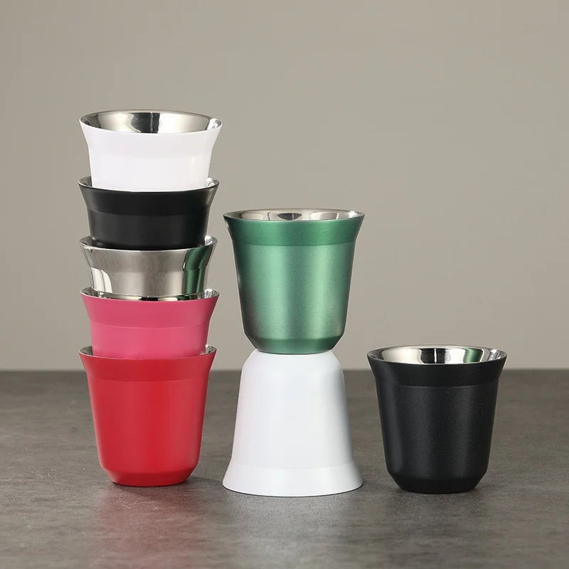 Stainless Steel Double-Layer Coffee Cup 80ml Vacuum Water Mug - Multiple Colors