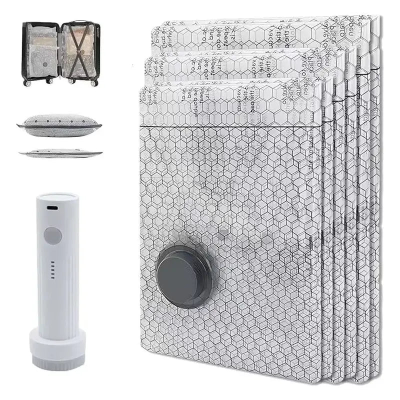 Vacuum Compression Storage Bags with Portable Air Pump - Space Saving Organizer Sets
