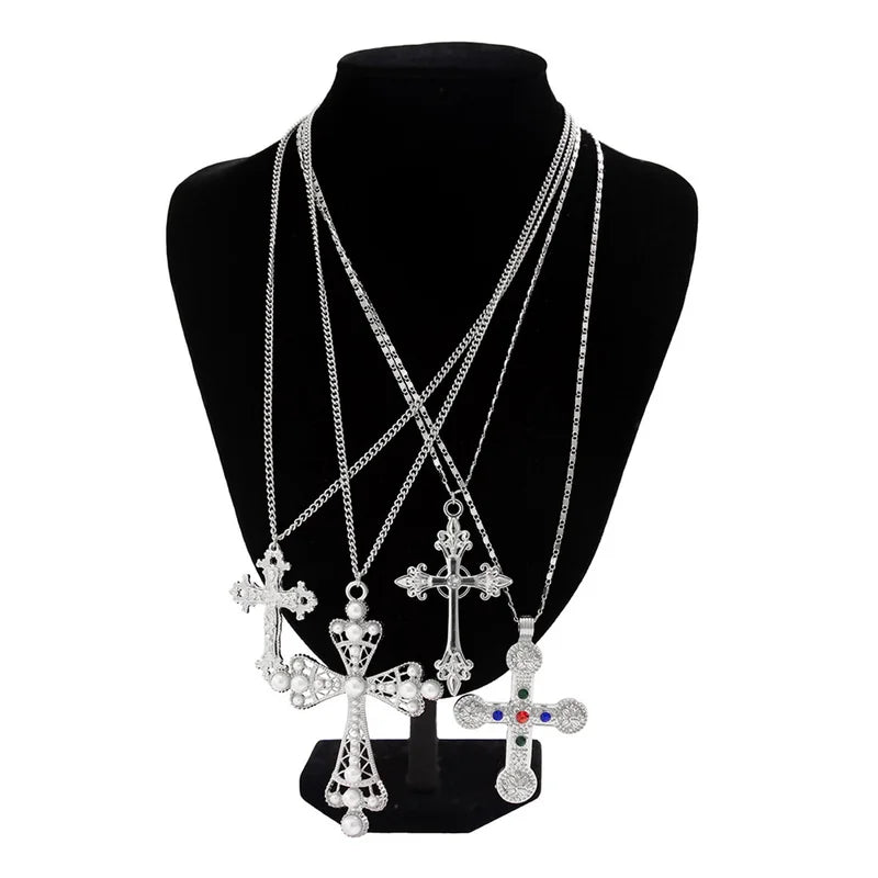4Pcs Zircon Cross Pendant Necklace Set for Women - Vintage Adjustable Gold Chain Jewelry