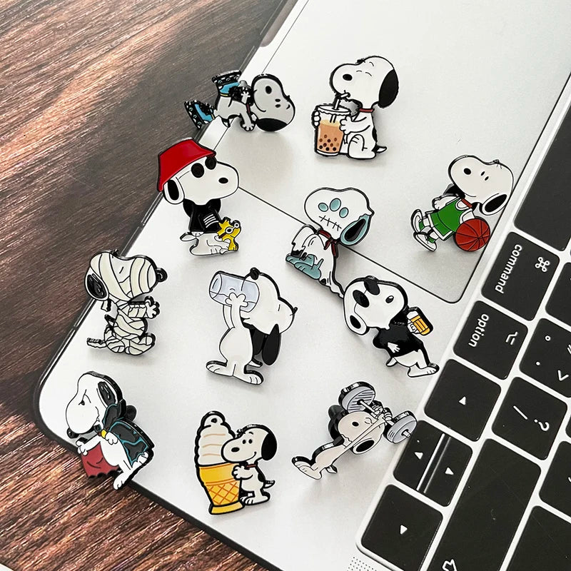 8/10/11pcs Cute Snoopy Enamel Pins Set Cartoon Puppy Dog Brooches for Backpack & Collectibles