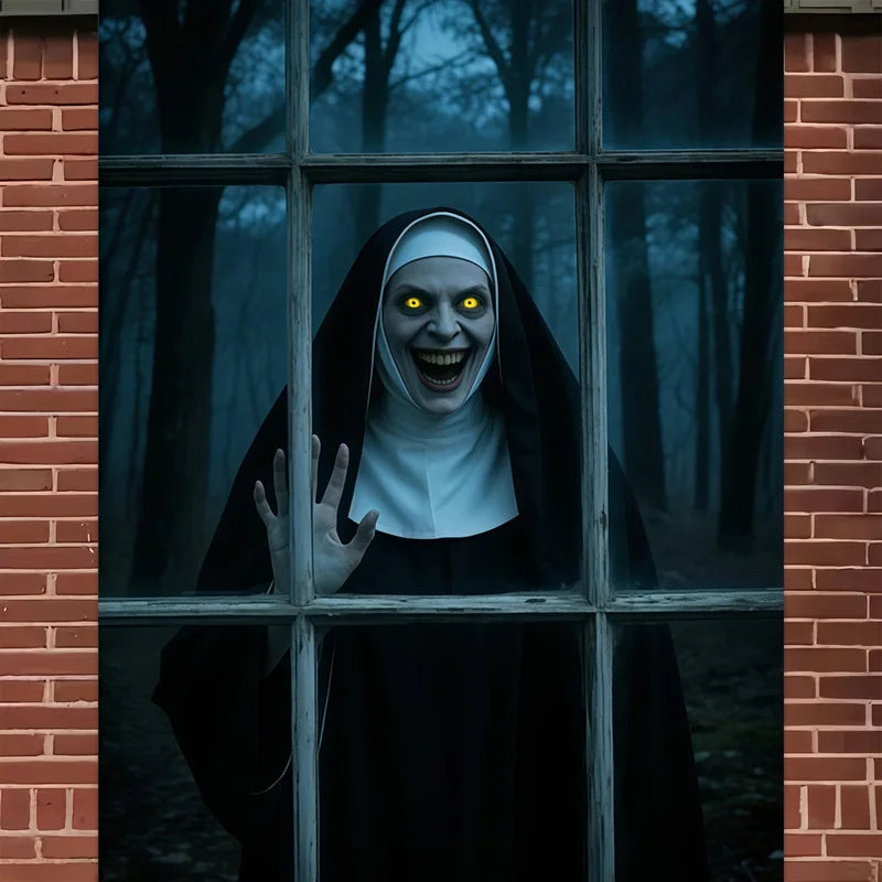 Halloween Ghost Nun Banner - Dark Forest Haunted House Indoor Outdoor Decor