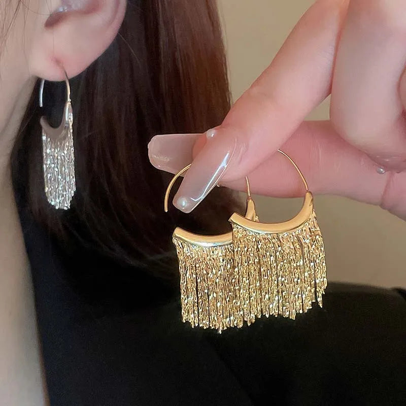 Metal Snake Bone Tassel Earrings for Women Geometric Party Jewelry - Gold Silver