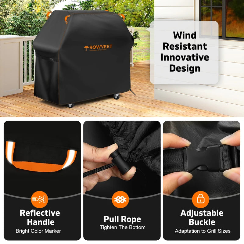 Waterproof Outdoor BBQ Grill Cover with Adjustable Hem for Weber Nexgrill and More