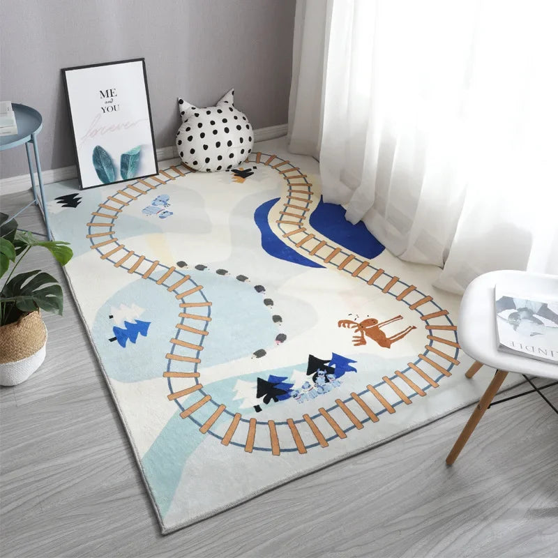 Children Play Crawl Area Rug Road Traffic Map Carpet Non-slip Floor Mat for Living Room Bedroom