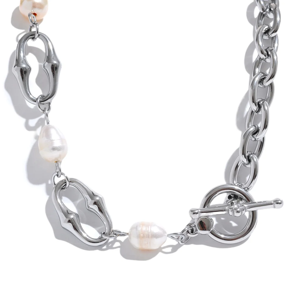 Natural Freshwater Pearl Necklace with Metal Chain - Trendy Women Jewelry Gift