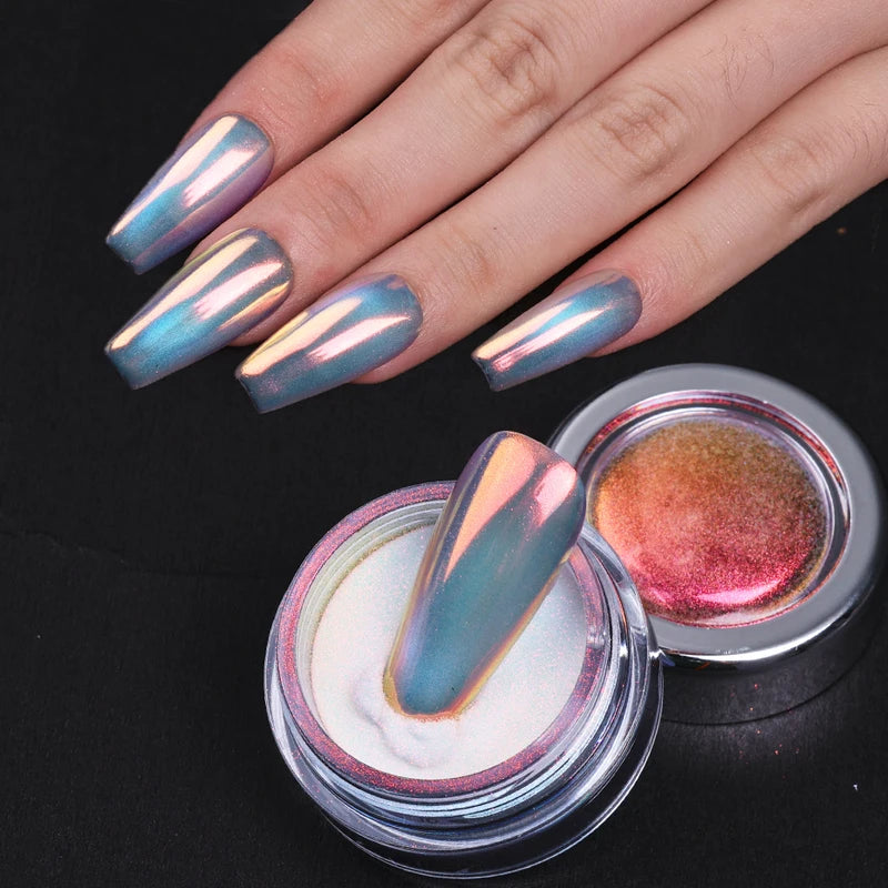 Glitter Powder for Nails - Shiny Aurora Chrome Effect Dust for Manicures