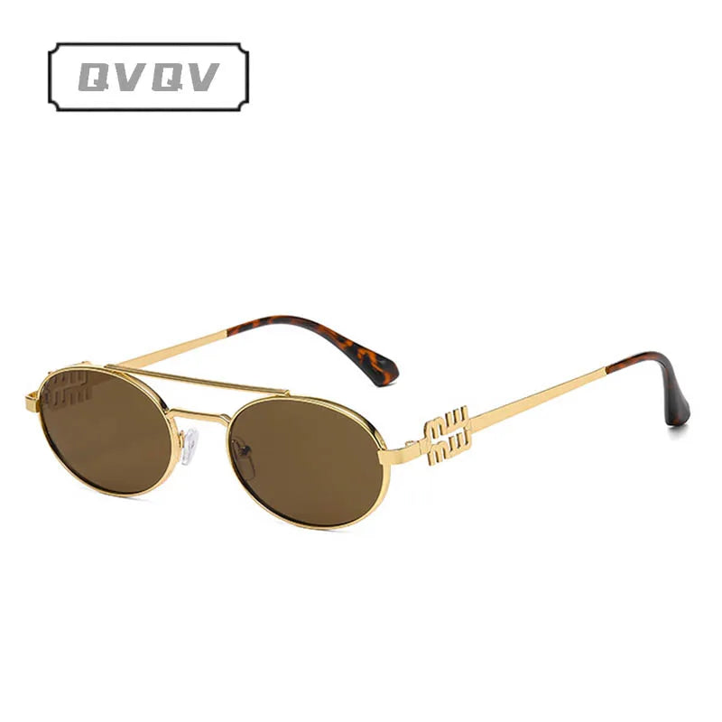 Trendy Double Beam Metal Frame Oval Sunglasses Unisex UV Protection