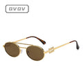 Trendy Double Beam Metal Frame Oval Sunglasses Unisex UV Protection