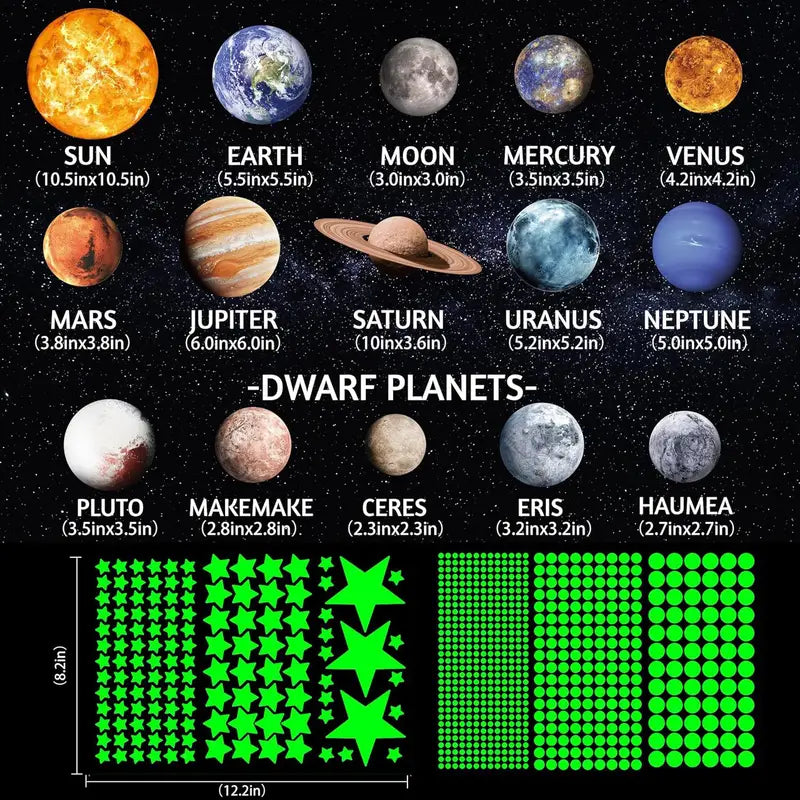 757PCS Glow in The Dark Planet Wall Stickers for Kids Bedroom Ceiling Decor
