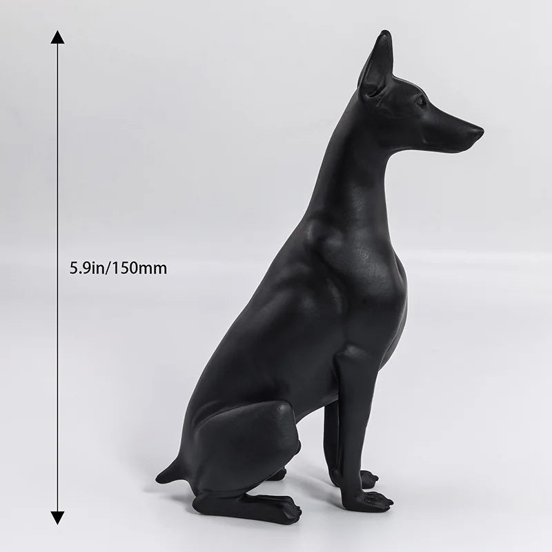 15cm Black Doberman Dog Animal Resin Statue - Realistic Home Decor Figurine