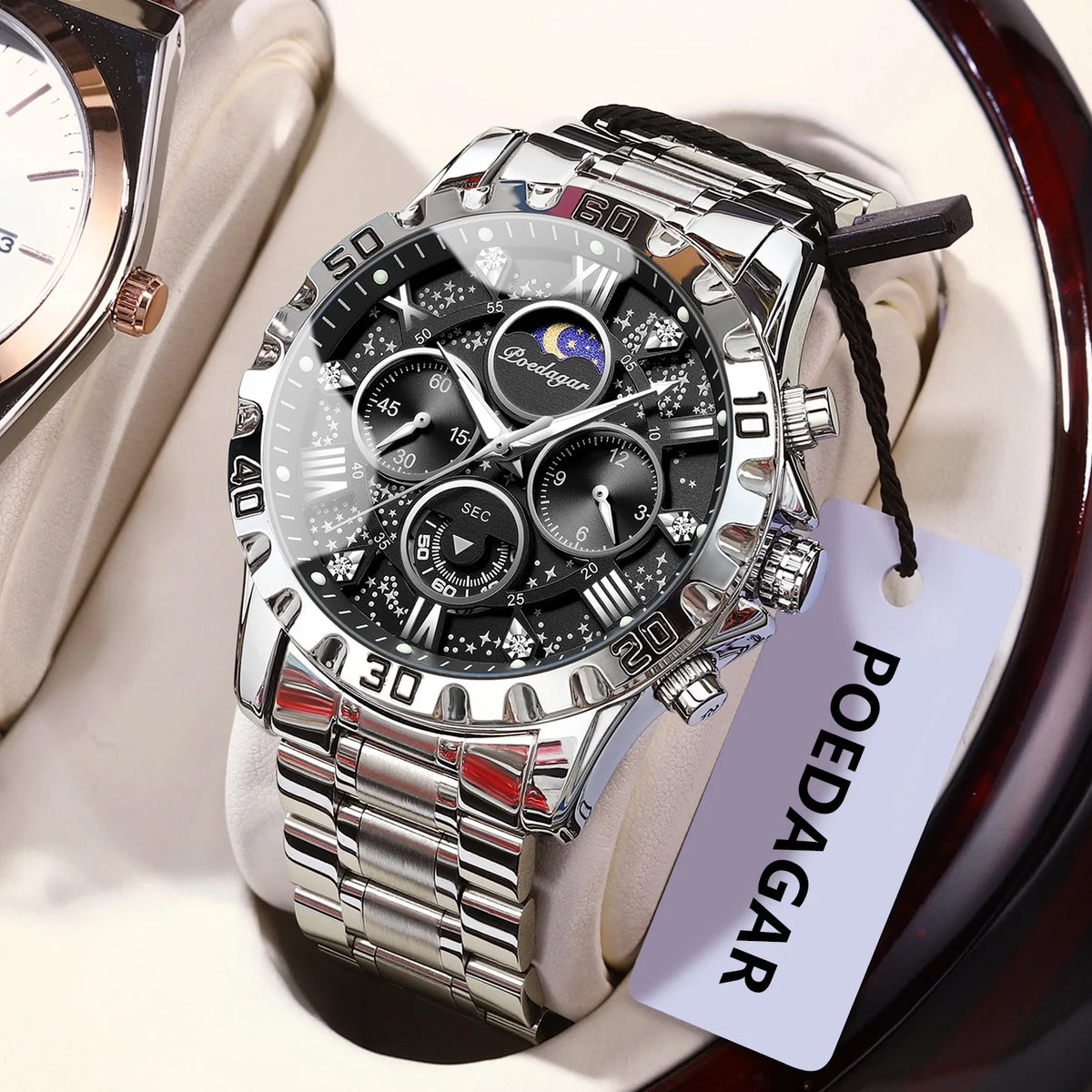 Men's Waterproof Luminous Stainless Steel Quartz Chronograph Wristwatch - Military Style