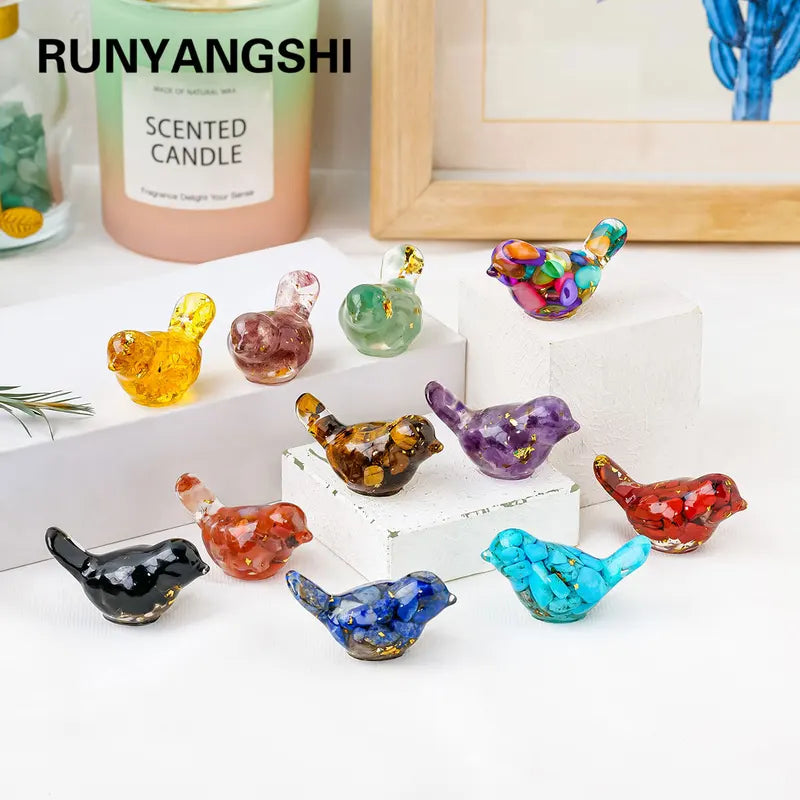 Natural Crystal Bird Sculpture Reiki Stone Figurine Feng Shui Garden Decor