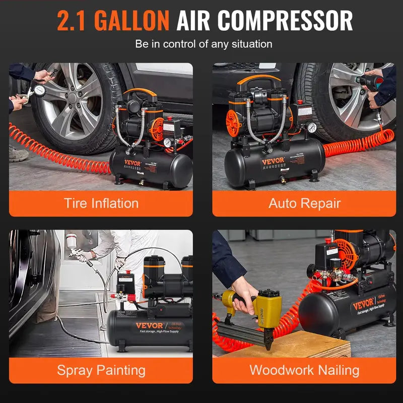 Portable Oil-Free Air Compressor 900W 1450W 1800W for Tire Repair & Woodwork