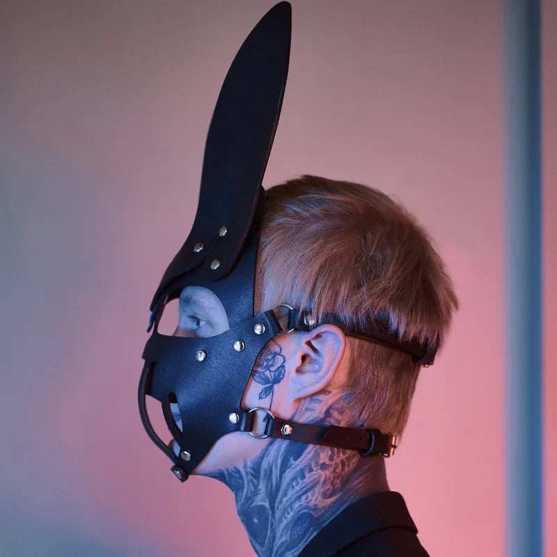 Gothic Punk Faux Leather Face Mask Cosplay Nightclub Halloween Party Accessory