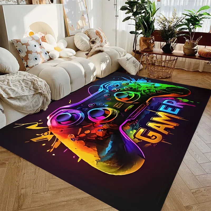 Gaming Rug for Boys Room with Controller Design Non-Slip Carpet for Game Room and Bedroom