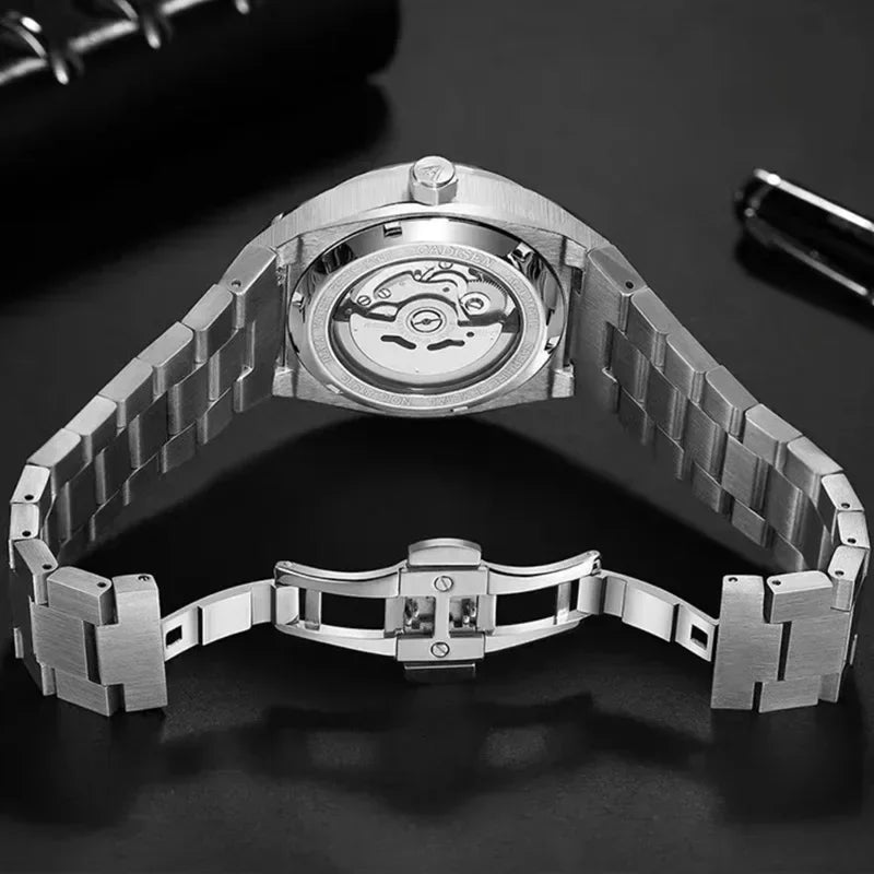 Men's Waterproof Luminous Double Butterfly Button Watch with Calendar - Luxury Numberless Style