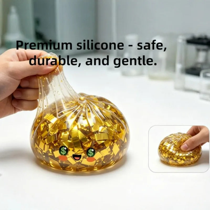 Golden Glitter Dumplings Squishy Stress Relief Toy with Box - Sensory Squeeze Toy for Relaxation