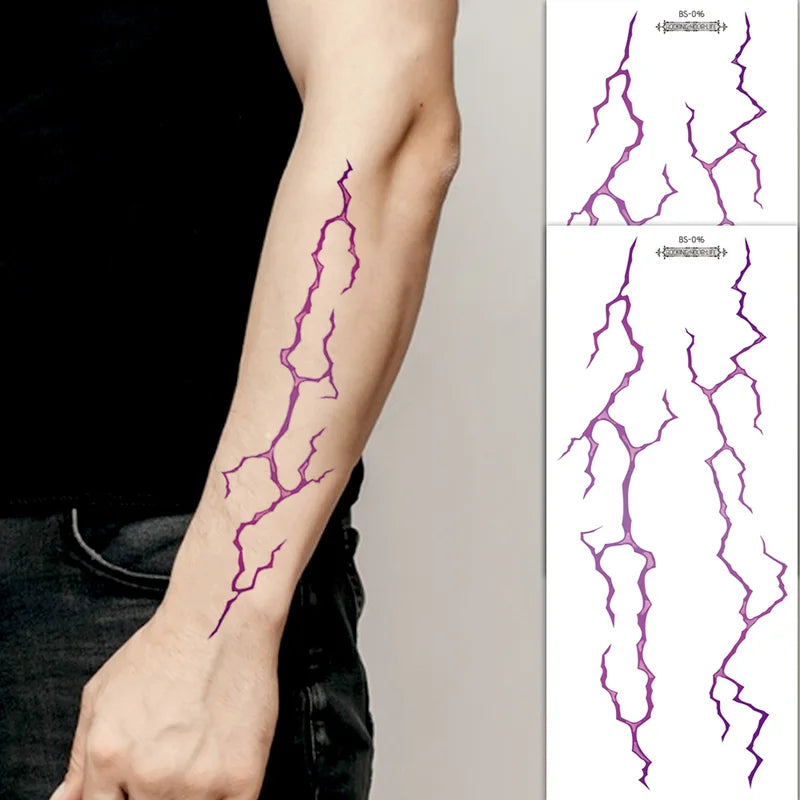 Large Fake Tattoo Stickers - Black & Red Lightning Vein Design for Halloween Face & Body Art