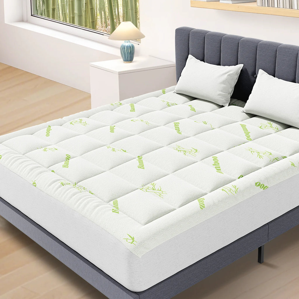 Bamboo Fiber Mattress Topper with Deep Pockets - Cooling & Support
