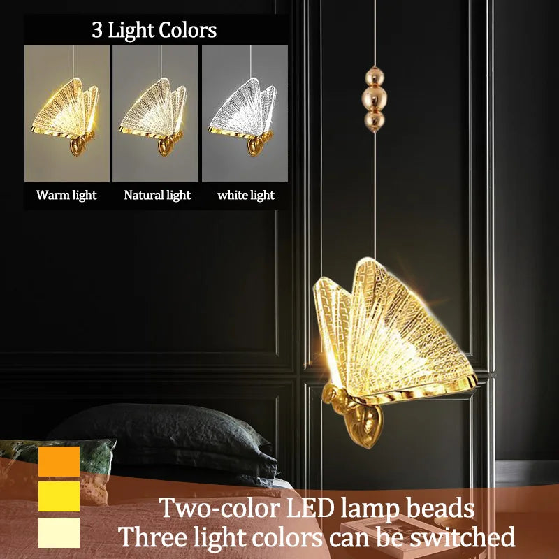 Butterfly LED Pendant Light Nordic Hanging Lamp Indoor Lighting for Bedroom Living Dining Kitchen